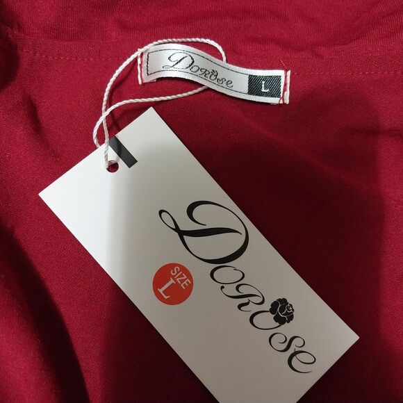 NWT Dorose top Womens Large maroon asymmetric off shoulder peasant sleeve drapey - Picture 3 of 7